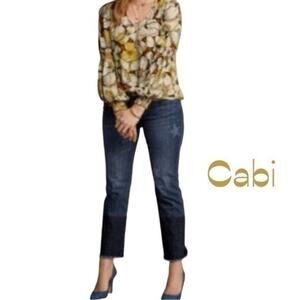 CAbi Low Rise Factory Distressed Slim Boyfriend Boho Blue Jeans Size 2